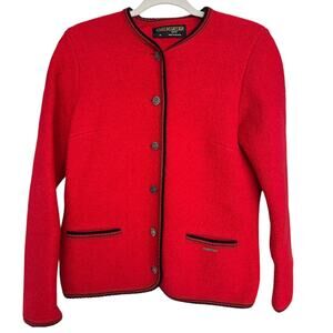 Geiger Austria Vintage Women's Red Boiled Wool Sweater Jacket, Size EU 40, US 10